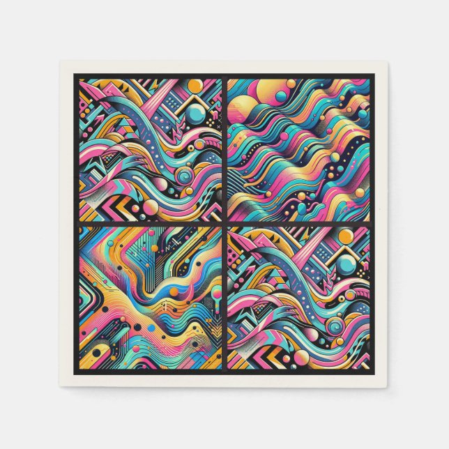Colourful Neon Bright Abstract 90's Pattern Print Napkin (Front)