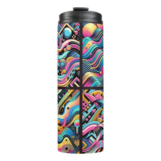 Colourful Neon Bright Abstract 90's Pattern Print Thermal Tumbler (Front)
