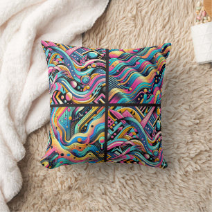 Colourful Neon Bright Abstract 90's Pattern Print Throw Pillow