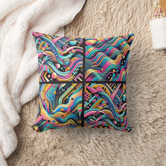 Colourful Neon Bright Abstract 90's Pattern Print Throw Pillow (Blanket)