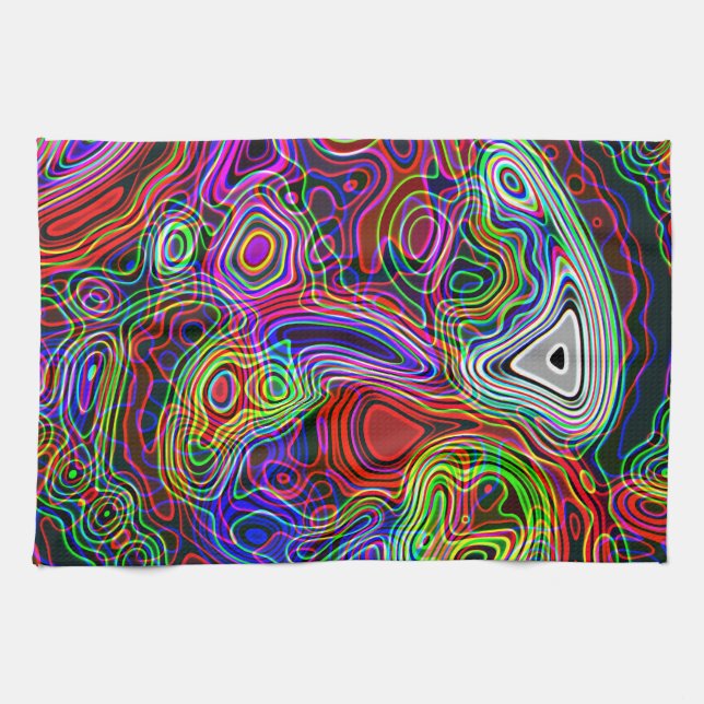 Colourful Neon Bright Rainbow Pattern Kitchen Towel (Horizontal)