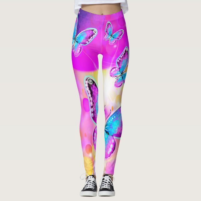 Colourful Neon Butterflies Leggings (Front)