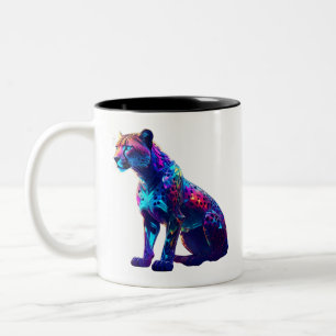 Colourful Neon Cheetah Art – Glowing Wild Cat Two-Tone Coffee Mug