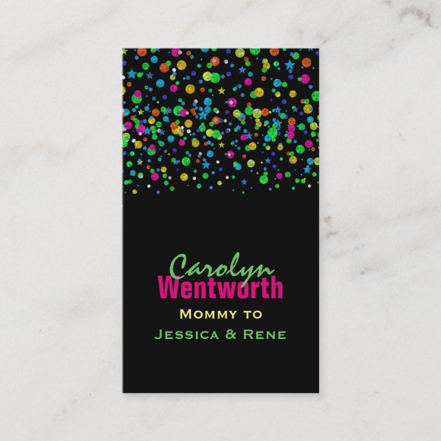 Colourful Neon Confetti Mommy Networking Card (Front)