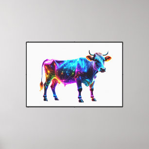 Colourful Neon Cow Art – Vibrant Glowing Cow Canvas Print