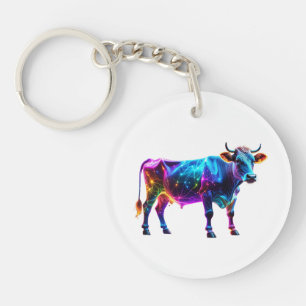 Colourful Neon Cow Art – Vibrant Glowing Cow Keychain