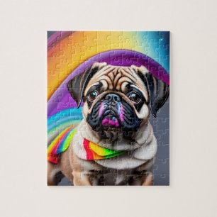 Colourful Neon Cute Pug Jigsaw Puzzle