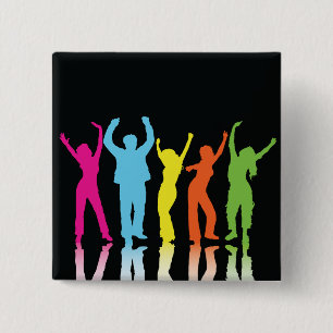 Colourful Neon Dancing Silhouettes Retro Party 2 Inch Square Button