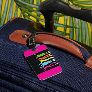 Colourful Neon Dancing Silhouettes Retro Party Luggage Tag