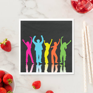 Colourful Neon Dancing Silhouettes Retro Party Napkin