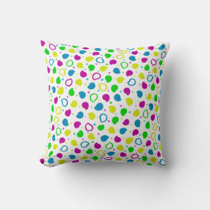 Colourful neon dots and shapes retro pattern throw pillow