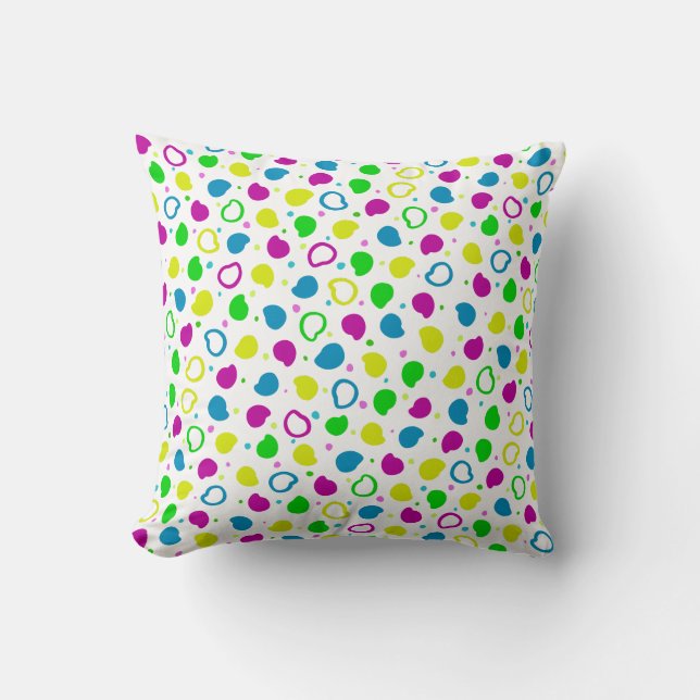 Colourful neon dots and shapes retro pattern throw pillow (Front)