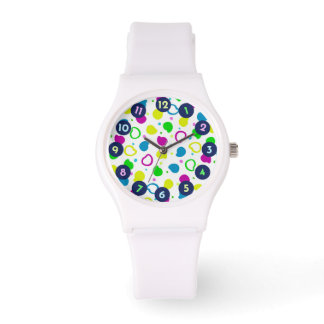 Colourful neon dots and shapes retro pattern watch