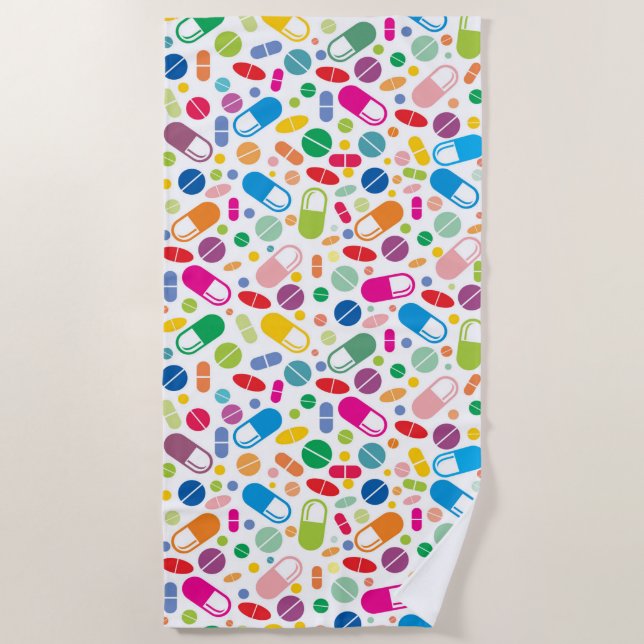 Colourful Neon Drug Pattern Beach Towel (Front)