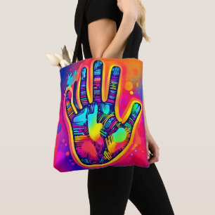Colourful Neon Five & Half Fingers print Art Tote Bag
