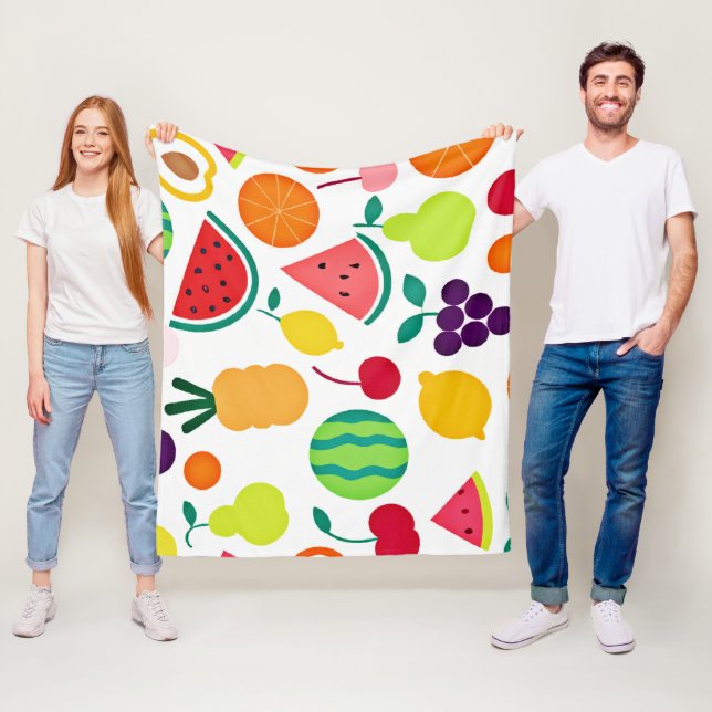 Colourful Neon Fruit Fiesta Fleece Blanket (In Situ)
