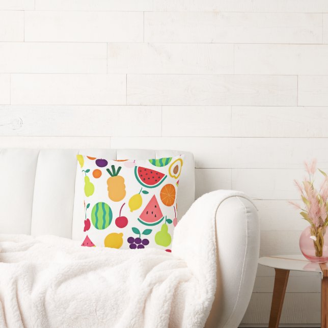 Colourful Neon Fruit Fiesta Throw Pillow (Couch)