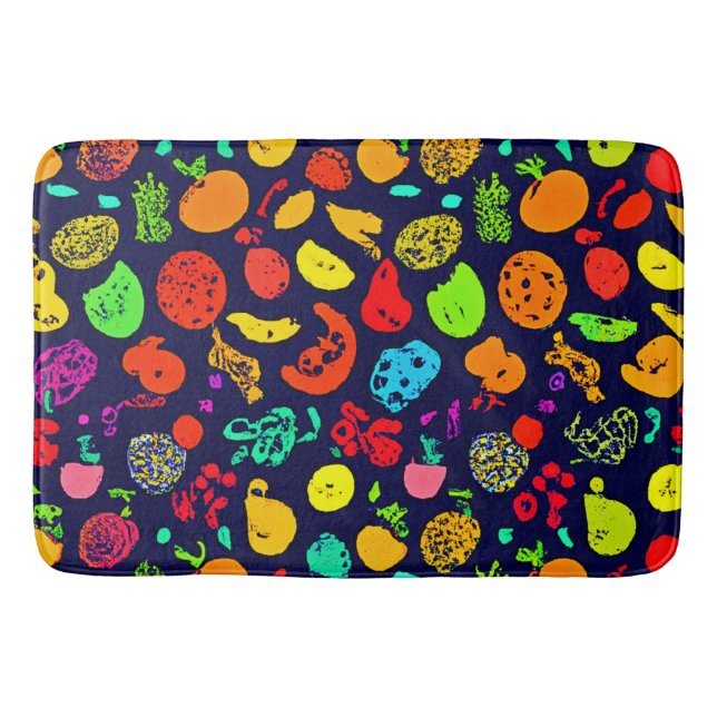 Colourful Neon Fruit Pattern Art Bath Mat (Front)