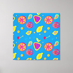 Colourful Neon Fruits Pattern Symphony Canvas Print
