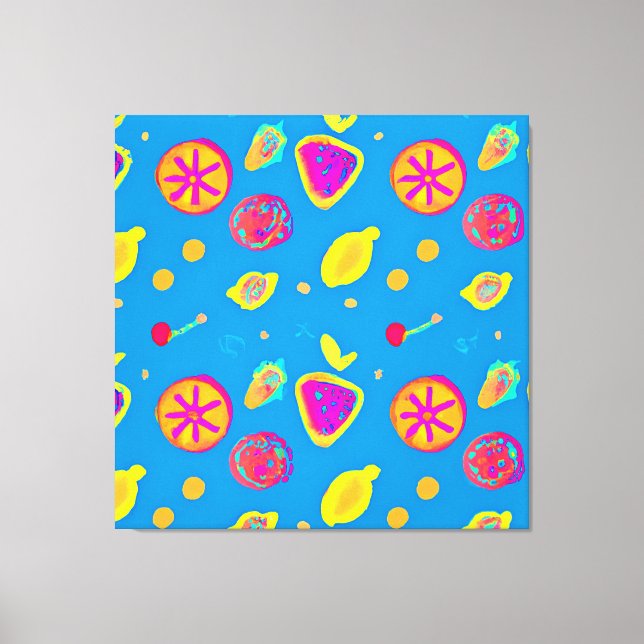 Colourful Neon Fruits Pattern Symphony Canvas Print (Front)
