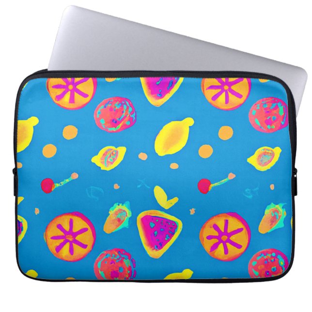Colourful Neon Fruits Pattern Symphony Laptop Sleeve (Front)