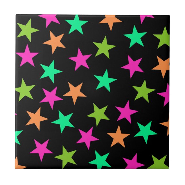 Colourful Neon Geometric Stars Pattern Tile (Front)