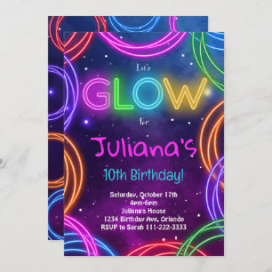 Colourful Neon Glow Birthday Invitation