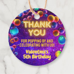 Colourful Neon Glow Bubble Birthday Party Thank Yo Favour Tags