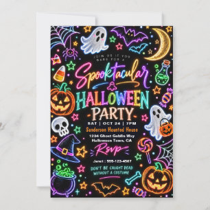 Colourful Neon Glow Spooky Halloween Party Invitation
