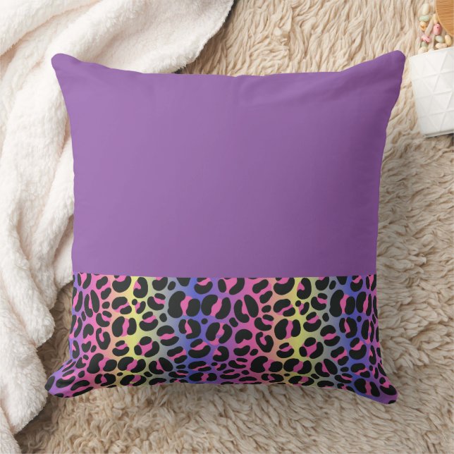 Colourful Neon Gradient Leopard Print Throw Pillow (Blanket)