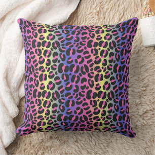 Colourful Neon Gradient Leopard Print Throw Pillow