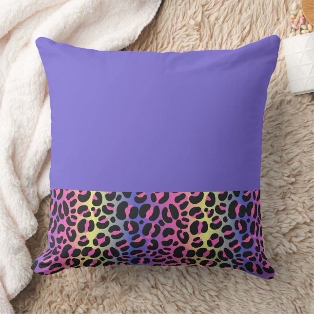 Colourful Neon Gradient Leopard Print Throw Pillow (Blanket)