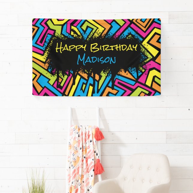 Colourful Neon Graffiti Street Art Birthday Party Banner (Insitu)