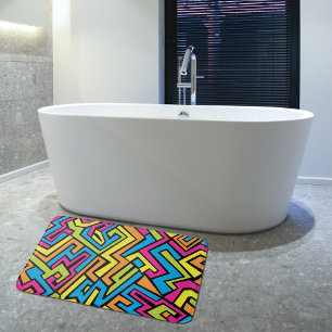 Colourful Neon Graffiti Street Art Pattern  Bath Mat