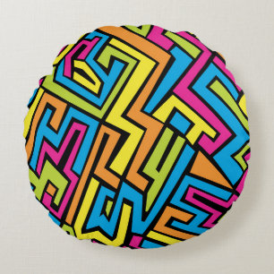 Colourful Neon Graffiti Street Art Pattern  Round Pillow