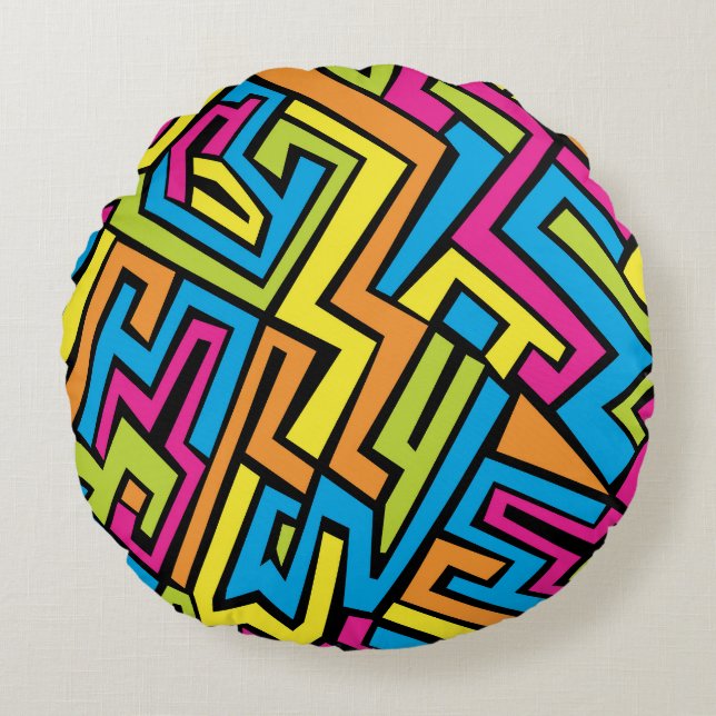 Colourful Neon Graffiti Street Art Pattern  Round Pillow (Front)