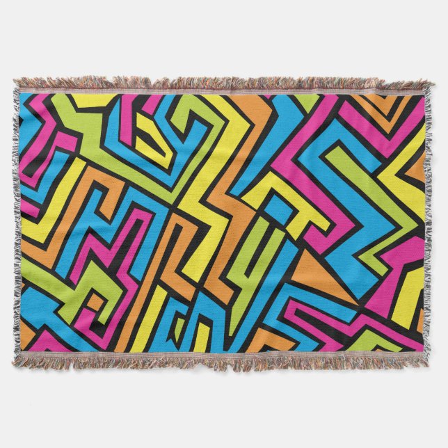 Colourful Neon Graffiti Street Art Pattern Throw Blanket (Front)