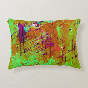 Colourful Neon Green Abstract Splatter Paint Accent Pillow