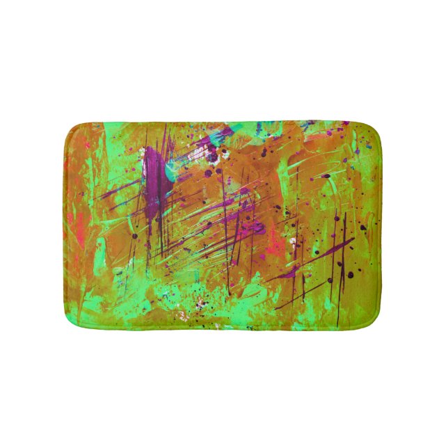Colourful Neon Green Abstract Splatter Paint Bath Mat (Front)