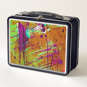 Colourful Neon Green Abstract Splatter Paint Metal Lunch Box