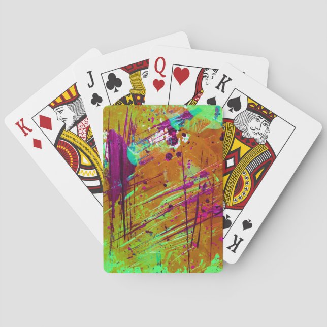 Colourful Neon Green Abstract Splatter Paint Playing Cards (Back)