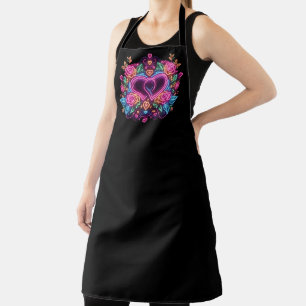 Colourful neon heart Valentine's day Apron