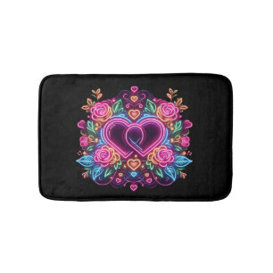 Colourful neon heart Valentine's day Bath Mat