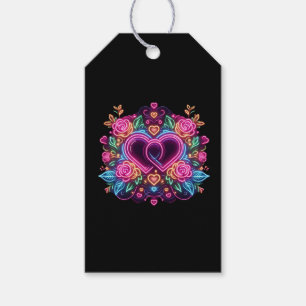 Colourful neon heart Valentine's day  Gift Tags