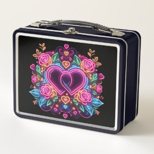 Colourful neon heart Valentine's day Metal Lunch Box