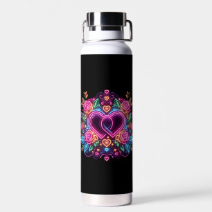 Colourful neon heart Valentine's day mug Water Bottle