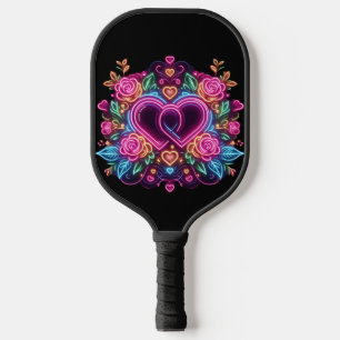 Colourful neon heart Valentine's day Pickleball Paddle