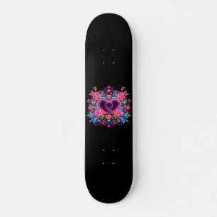 Colourful neon heart Valentine's day Skateboard