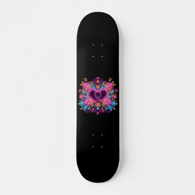 Colourful neon heart Valentine's day Skateboard (Front)