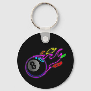 Colourful Neon Lights Eight Ball Billiards Pool Keychain